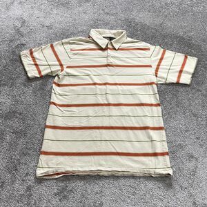 ODO Polo Shirt Mens Large Biege Striped Short Sleeve Cotton Preppy Rugby Collar